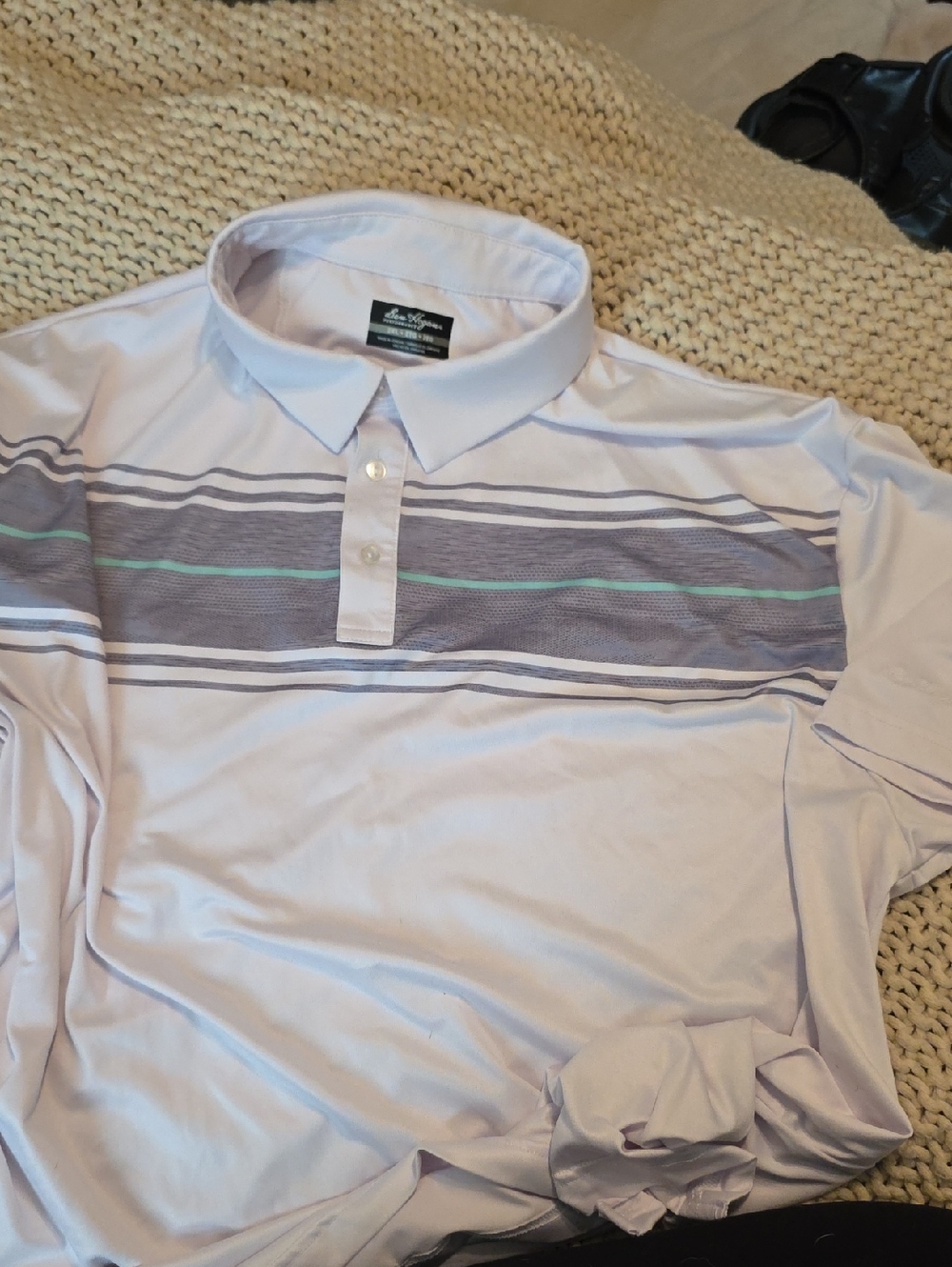Hogan Light Purple Polo with Charcoal and Mint Stripes